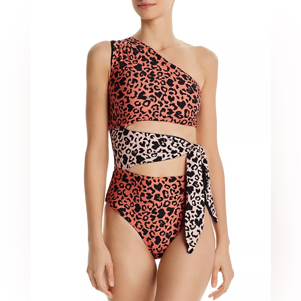 Beach Riot Rae One Shoulder Leopard Cutout One Piece Swimsuit Pink Red Size S